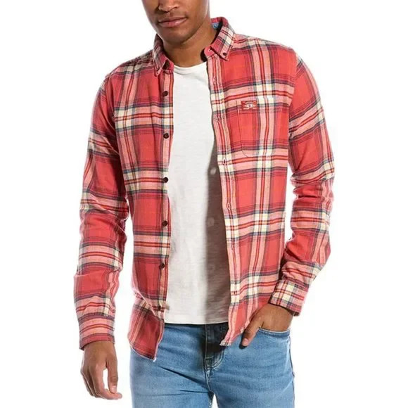 Superdry Workwear Button Down Shirt Red Men's Size M Custom Built Long Sleeve - Picture 1 of 6